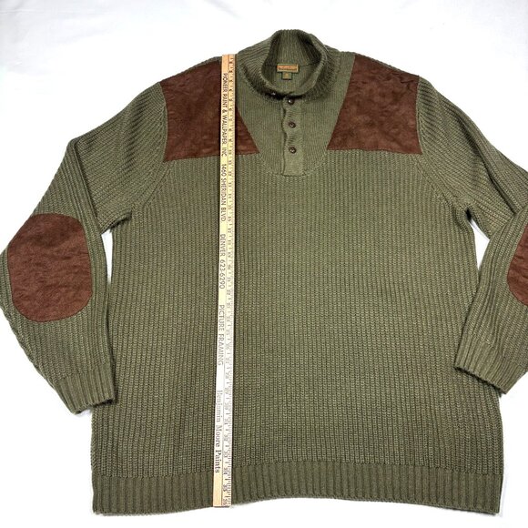 Boulder Creek Green Knit Henley Sweater Suede Elbow/Shoulder Patch Mens 3XLT - Picture 8 of 9